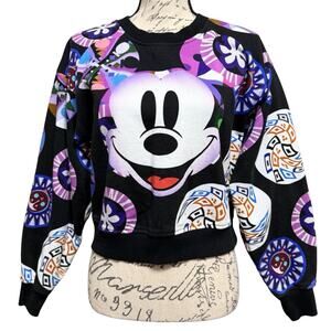Desigual Disney Mickey Mouse Sweatshirt Size S Black Long Sleeve Cropped Cotton